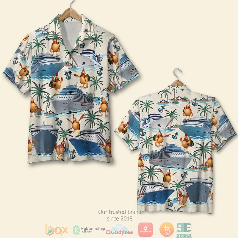 Cruising Duck Couple Making Waves On The High Seas Cruise Palm Treen Pattern Hawaiian Shirt