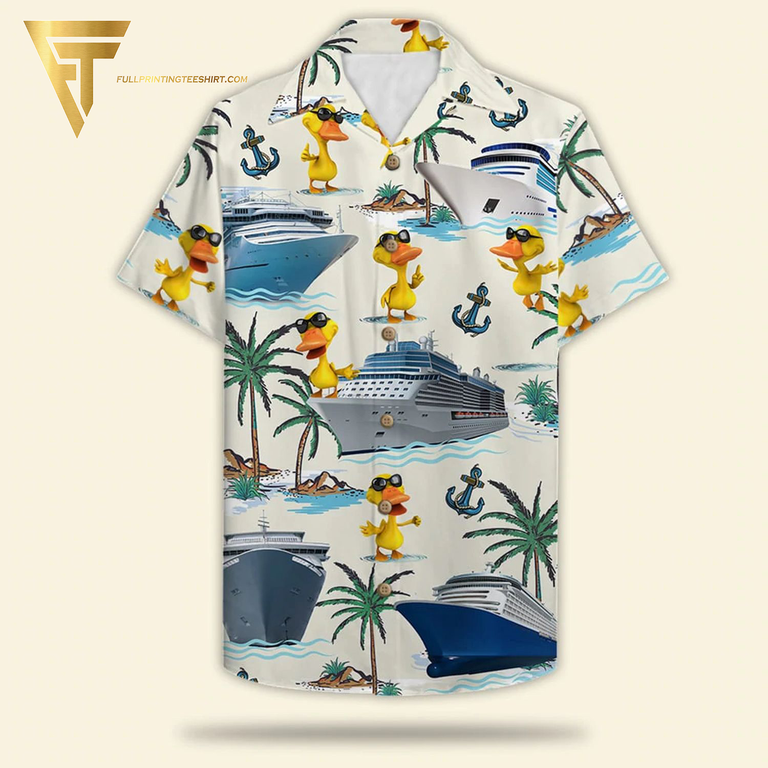 Cruising Duck Palm Tree Pattern Full Printing Hawaiian Shirt