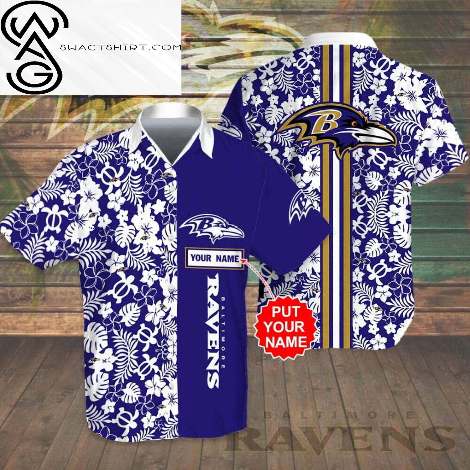 Custom Baltimore Ravens All Over Print Summer Vacation Hawaiian Shirt And Beach Shorts