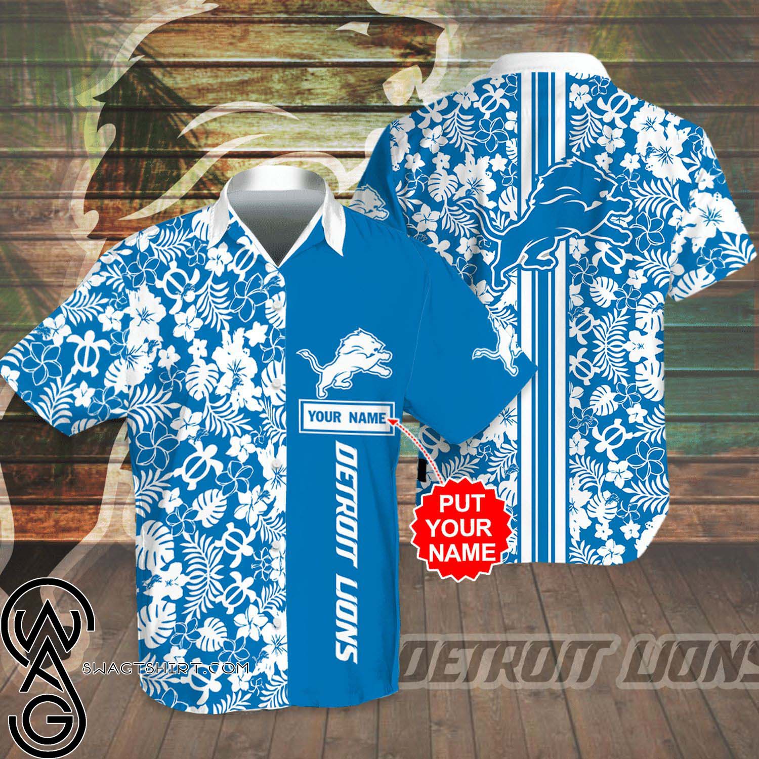 Custom Detroit Lions All Over Print Summer Vacation Hawaiian Shirt And Beach Shorts