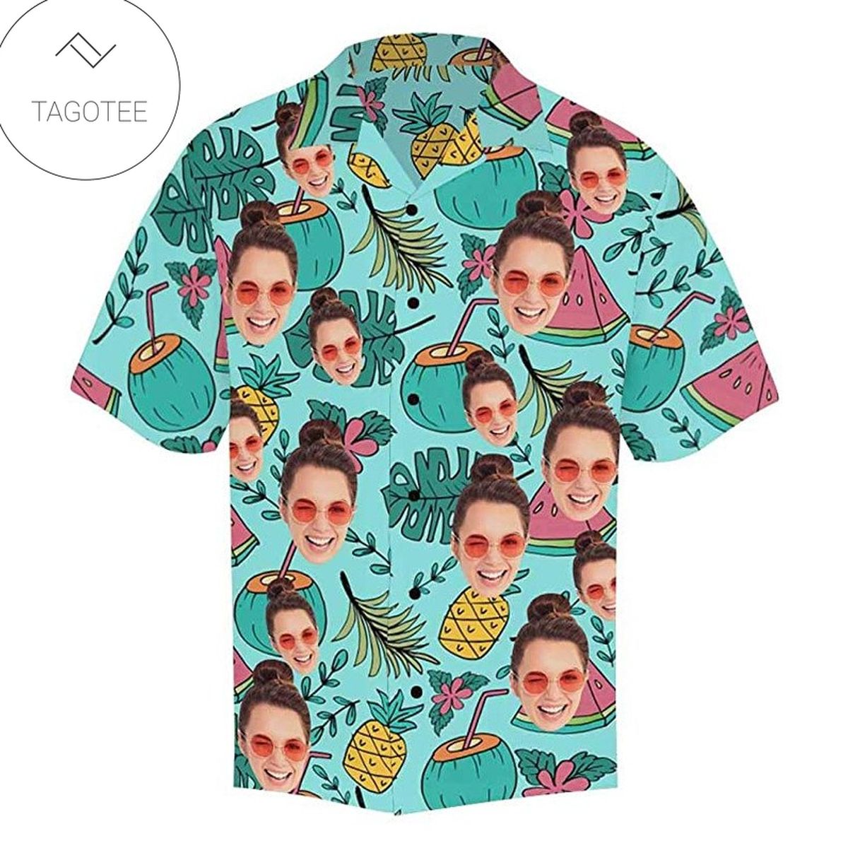 Custom Face Shirt Men’s Hawaiian Shirt Leaves And Birds