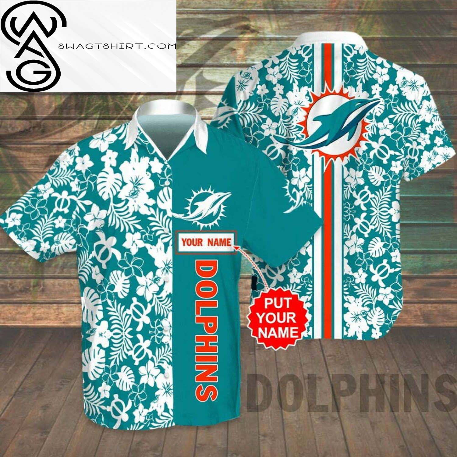 Custom Floral Miami Dolphins All Over Print Hawaiian Shirt And Beach Shorts