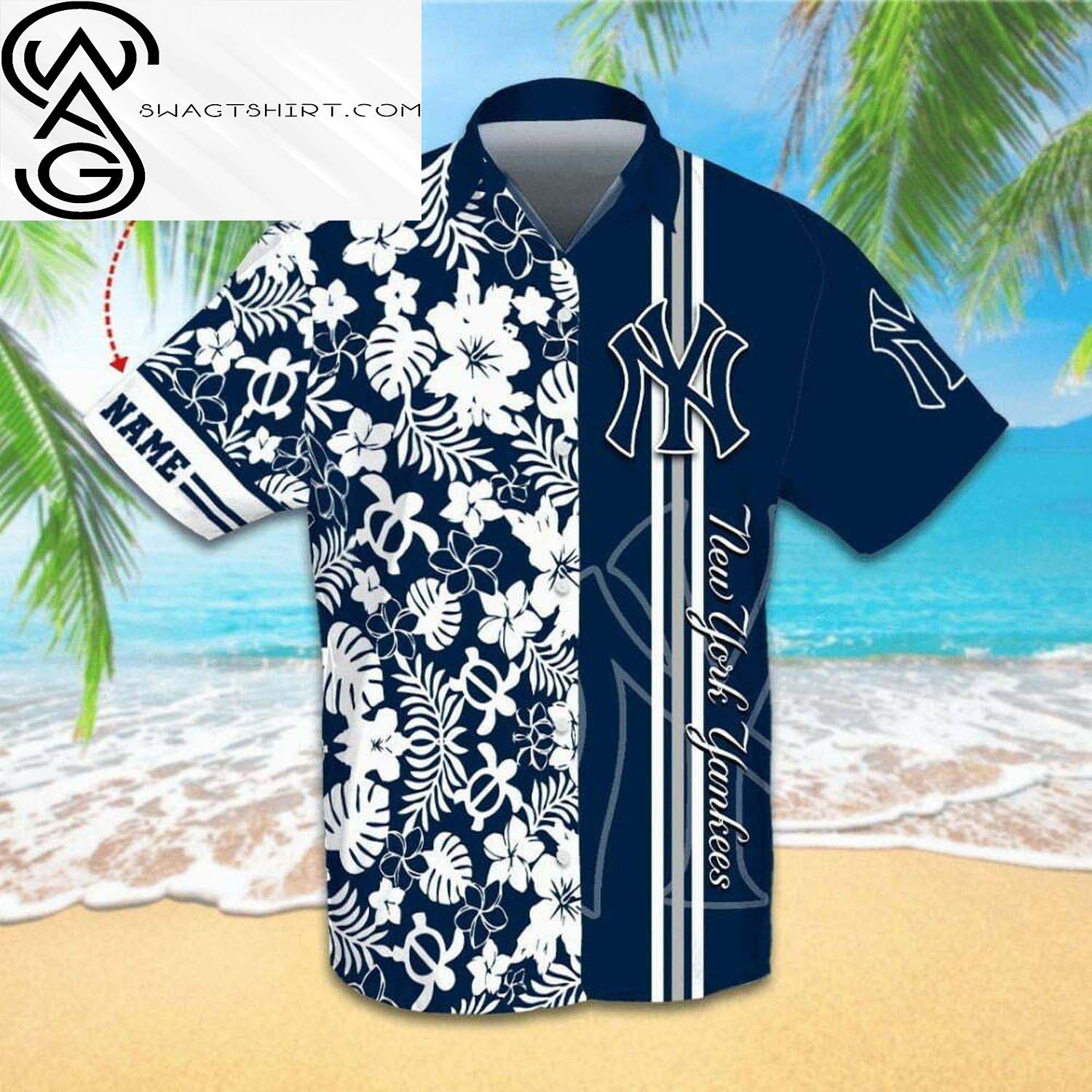 Custom Floral New York Yankees All Over Print Hawaiian Shirt And Beach Shorts