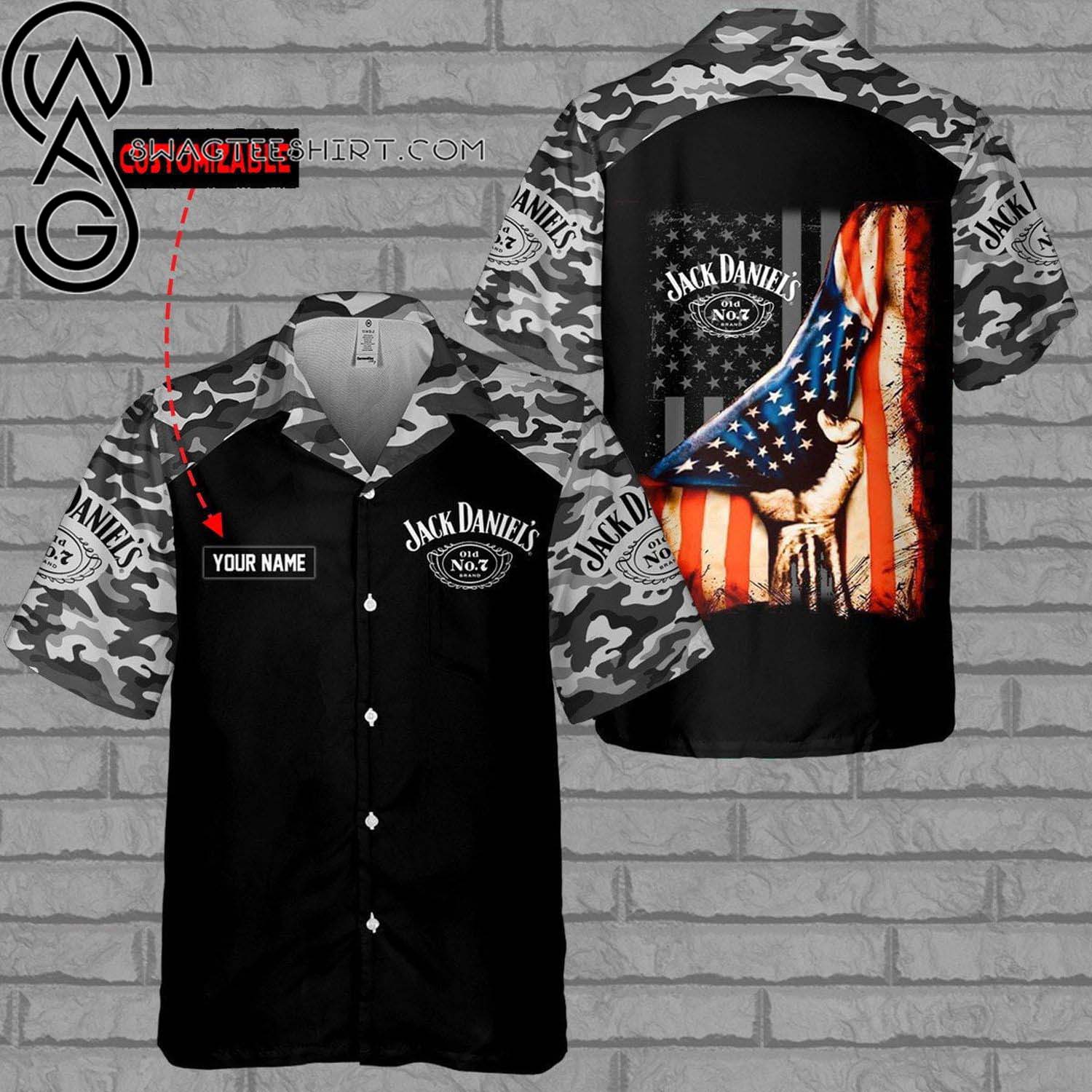 Custom Jack Daniel’s Usa Flag All Over Print Aloha Camo Summer Vacation Hawaiian Shirt