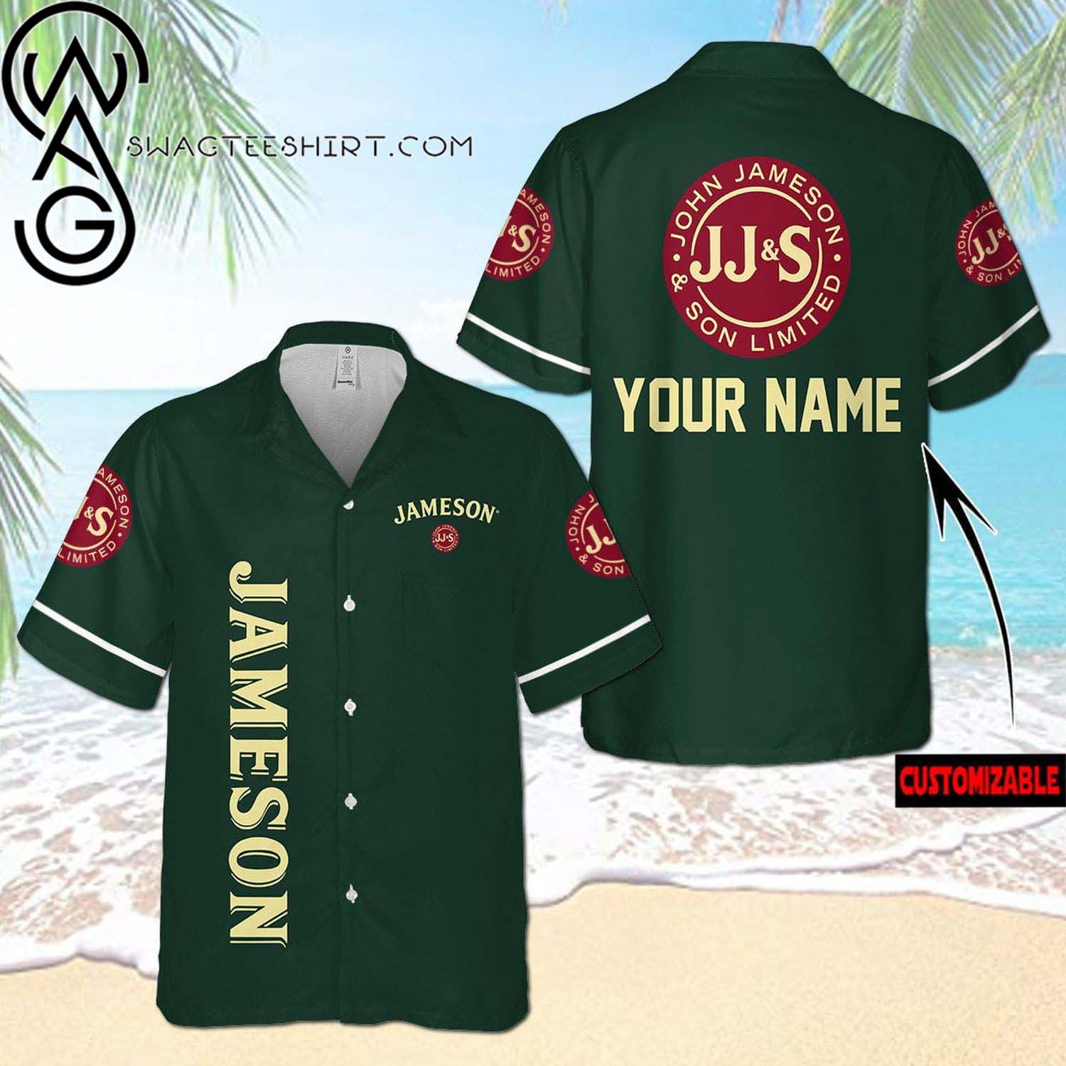 Custom Jameson Irish Whiskey All Over Print Summer Vacation Hawaiian Shirt