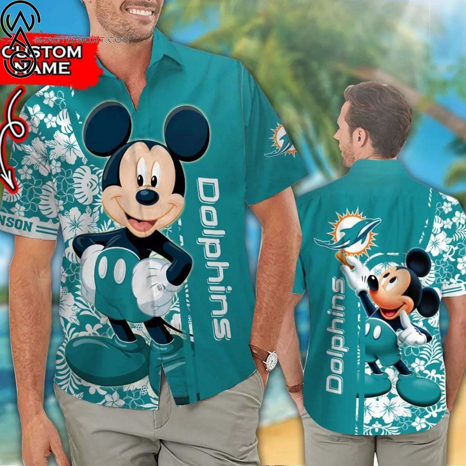 Custom Miami Dolphins And Mickey Mouse Summer Aloha Hawaiian Shirt