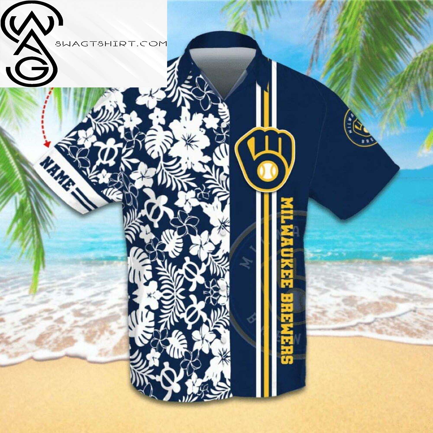 Custom Milwaukee Brewers All Over Print Hawaiian Shirt And Beach Shorts