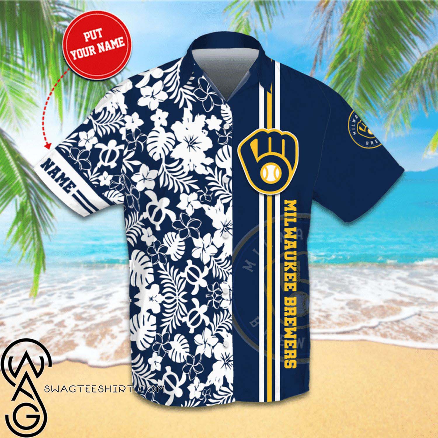 Custom Milwaukee Brewers All Over Print Hawaiian Shirt And Beach Shorts