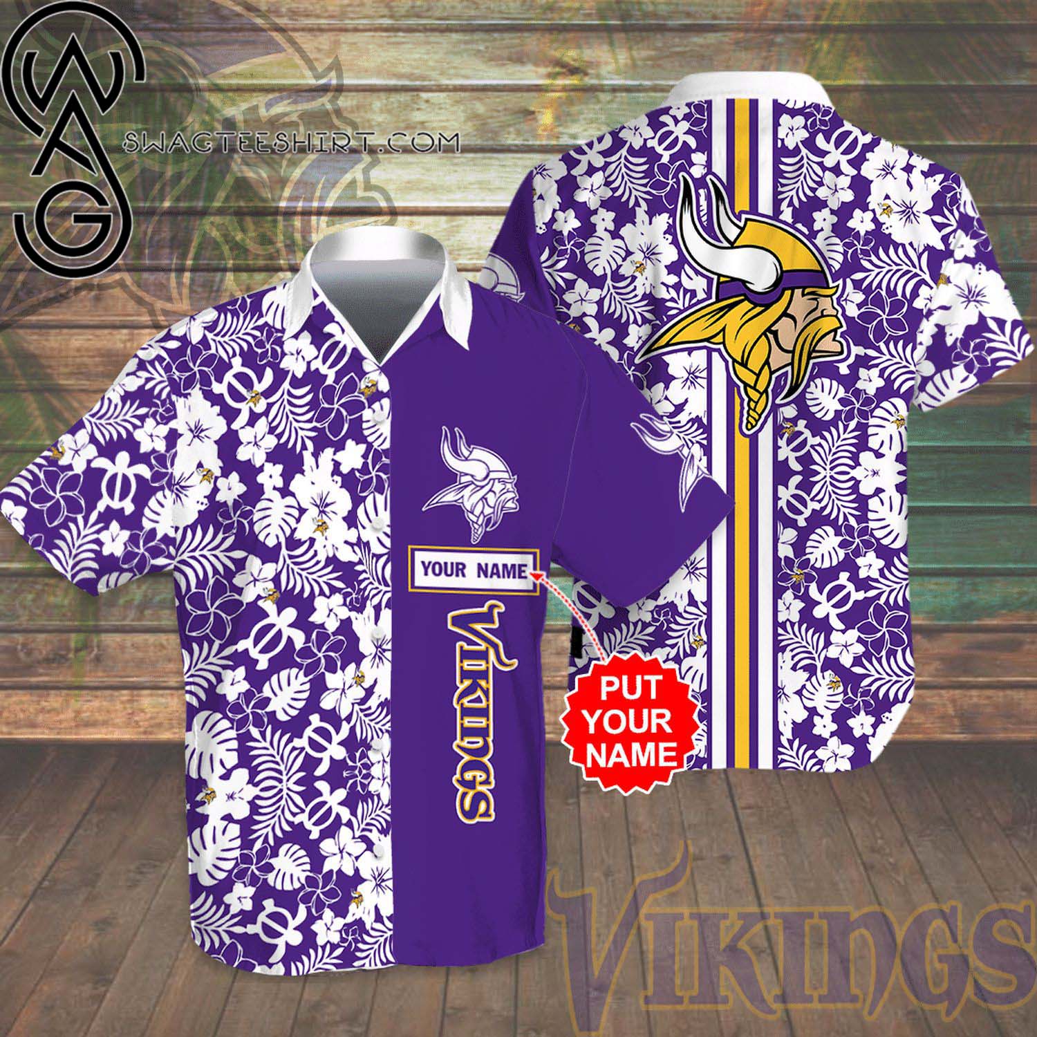 Custom Minnesota Vikings All Over Print Summer Vacation Hawaiian Shirt And Beach Shorts