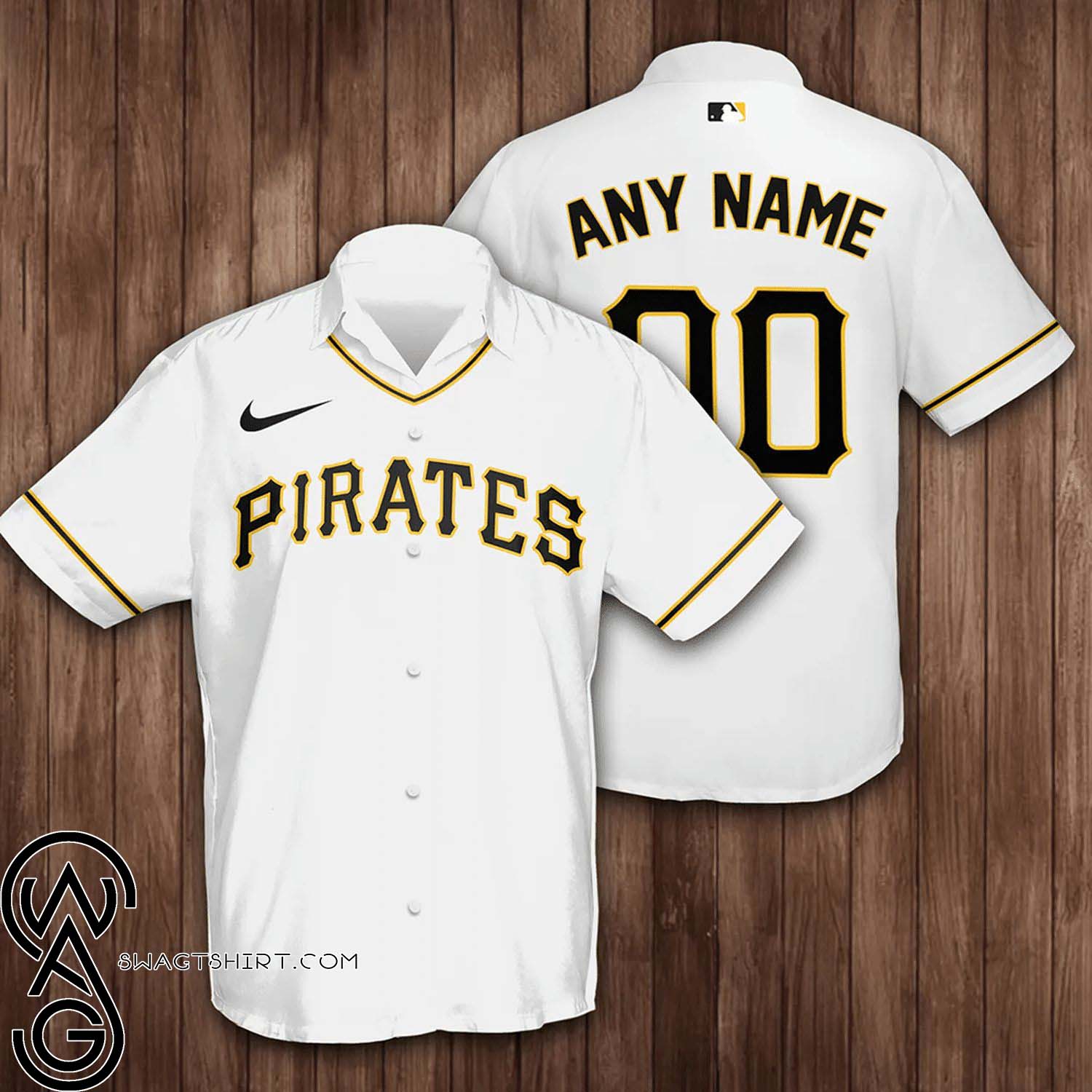 Custom Name and Number Pittsburgh Pirates All Over Print Aloha Hawaiian Shirt