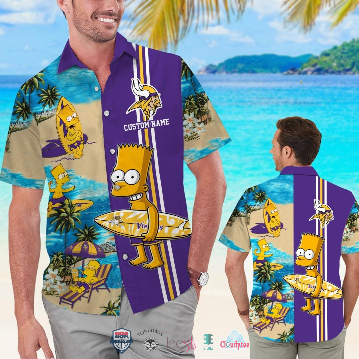 Custom Name Minnesota Vikings Bart Simpson Hawaiian Shirt