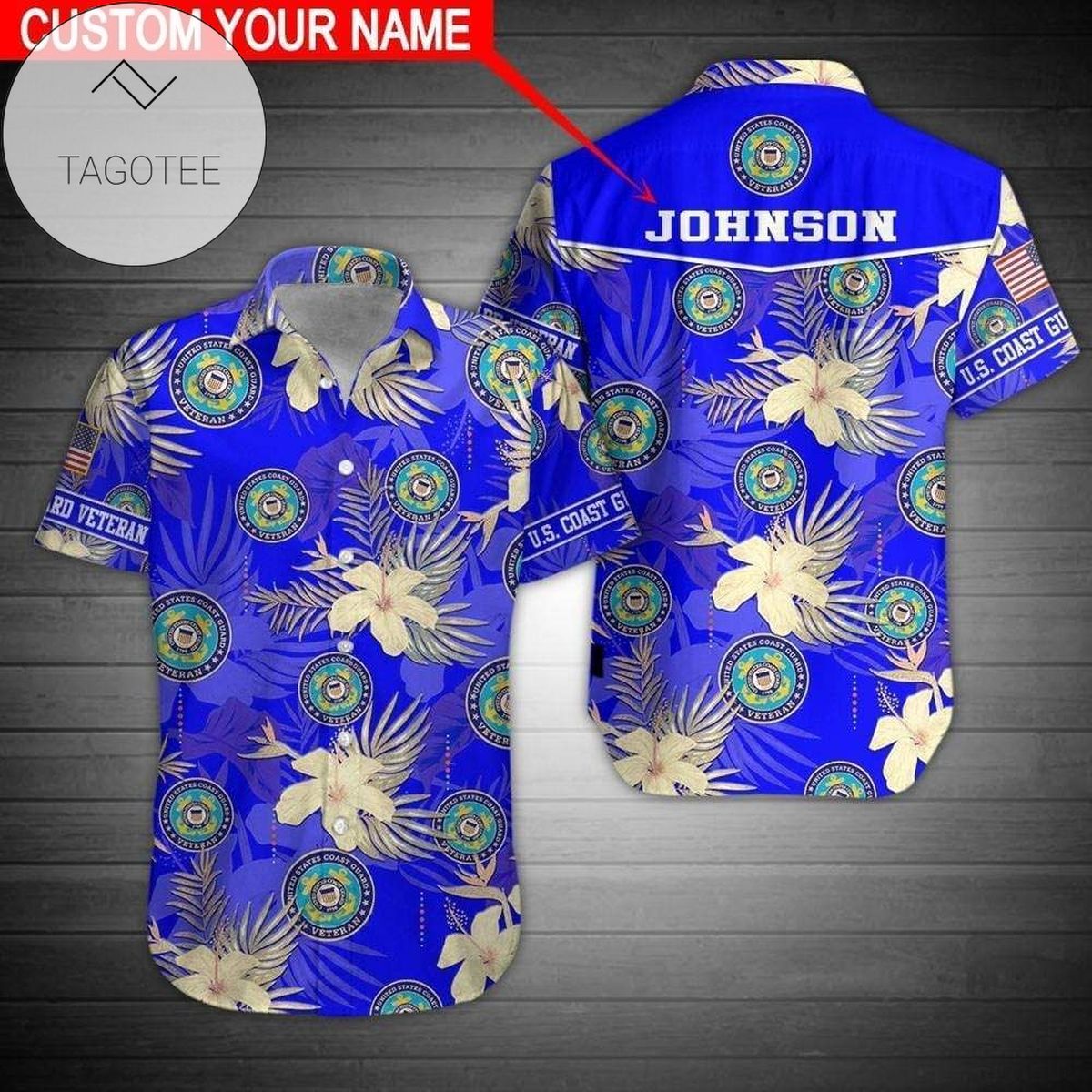 Custom Name Us Navy Hibiscus Blue Hawaiian Aloha Shirts