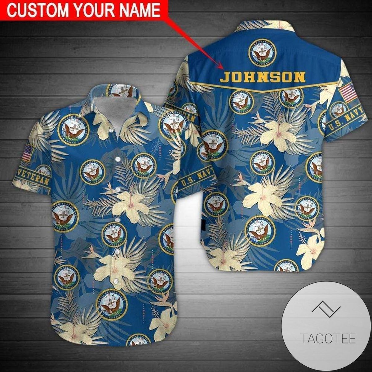 Custom Name Us Coast Guard Blue Hibiscus Hawaiian Aloha Shirts