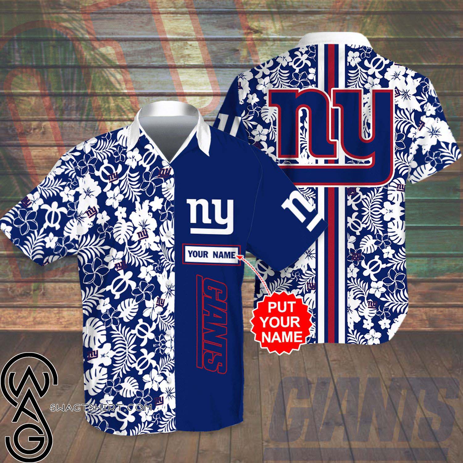 Custom New York Giants All Over Print Summer Vacation Hawaiian Shirt And Beach Shorts