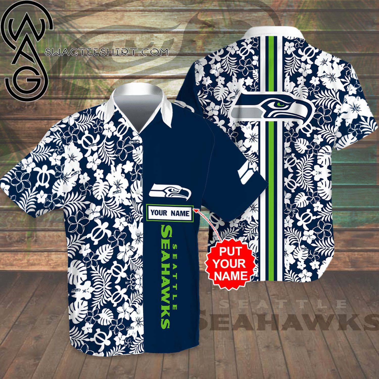 Custom Seattle Seahawks All Over Print Summer Vacation Hawaiian Shirt And Beach Shorts