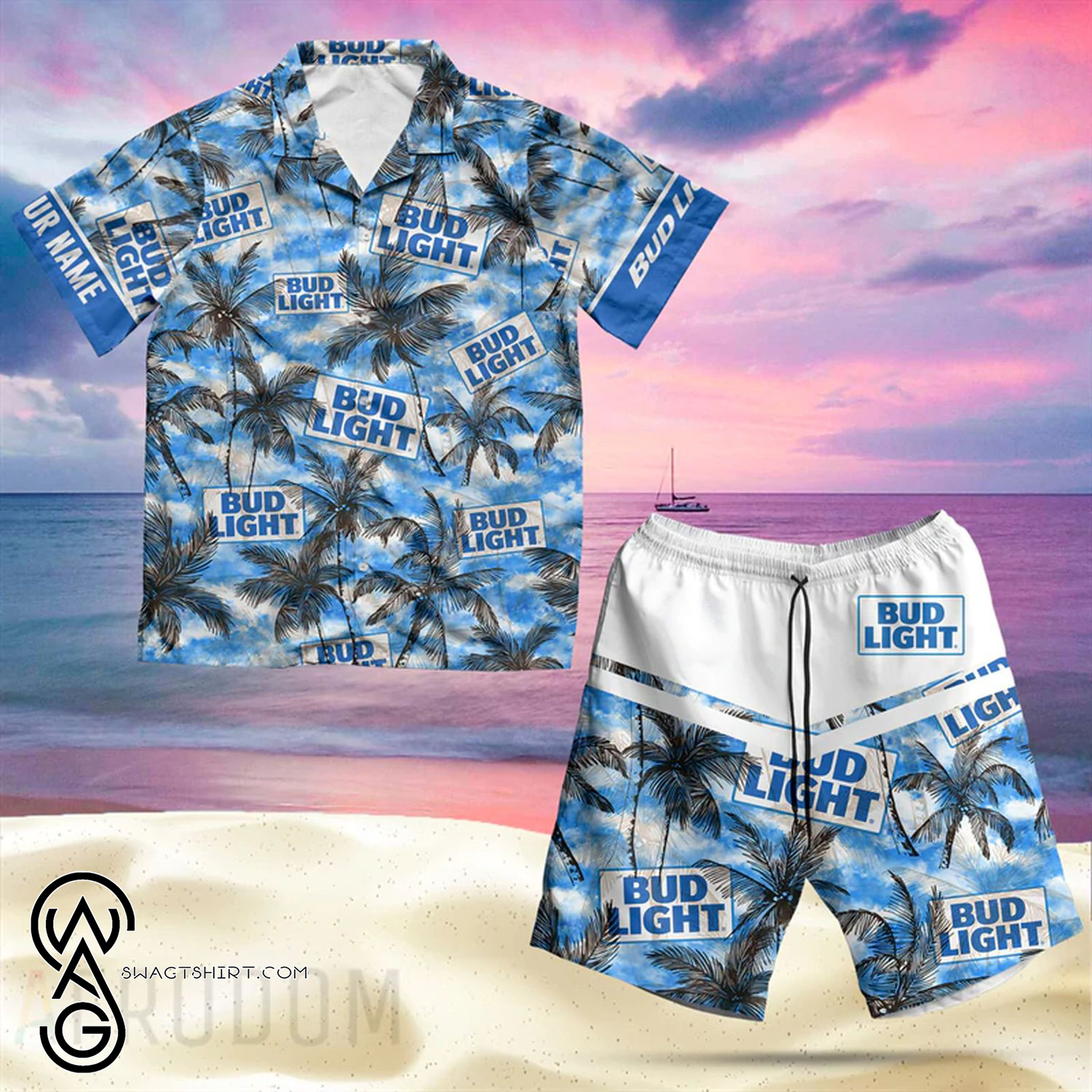 Custom Tropical Busch Beer Full Printing Hawaiian Shirt And Shorts Set