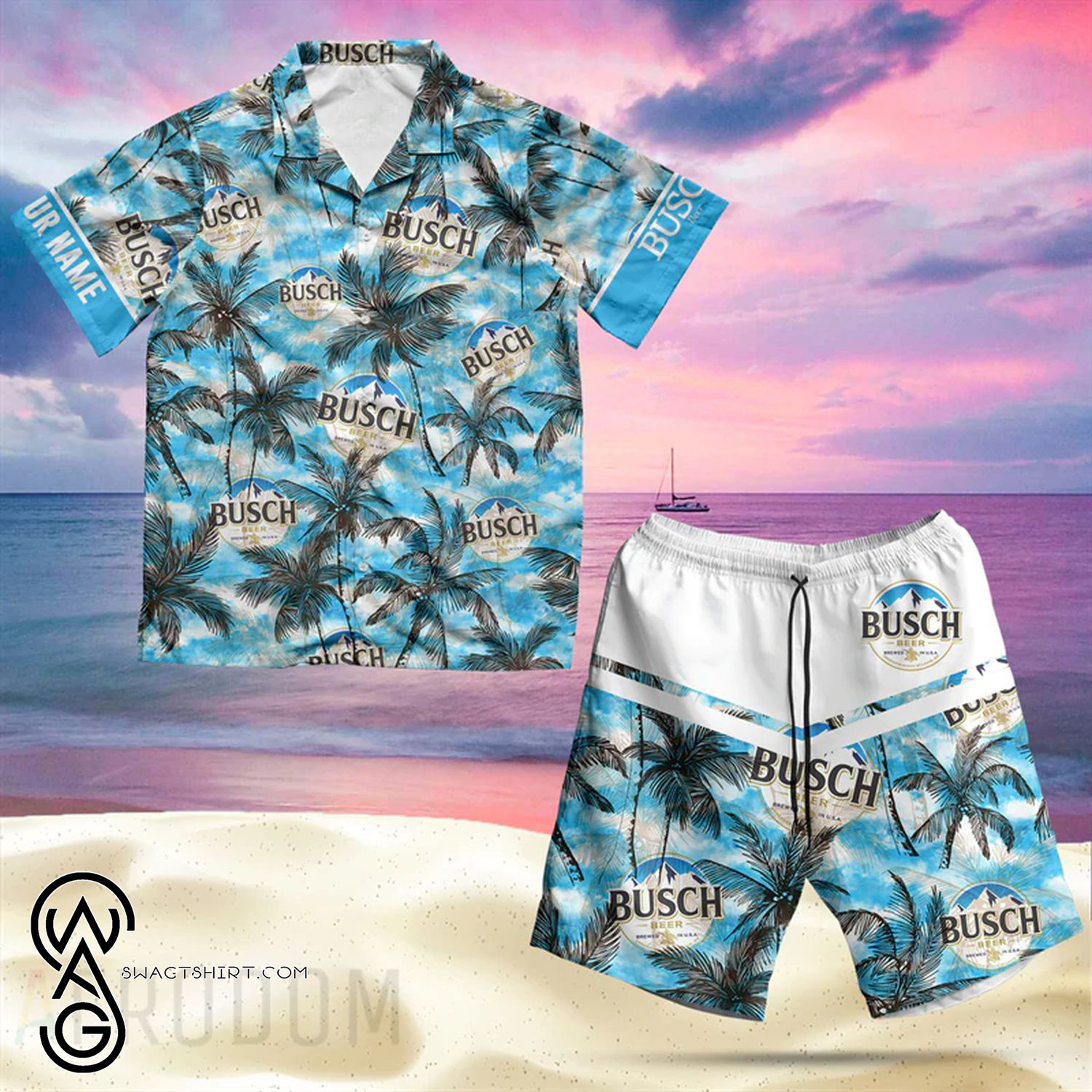 Custom Tropical Bud Light Beer Full Printing Hawaiian Shirt And Shorts Set