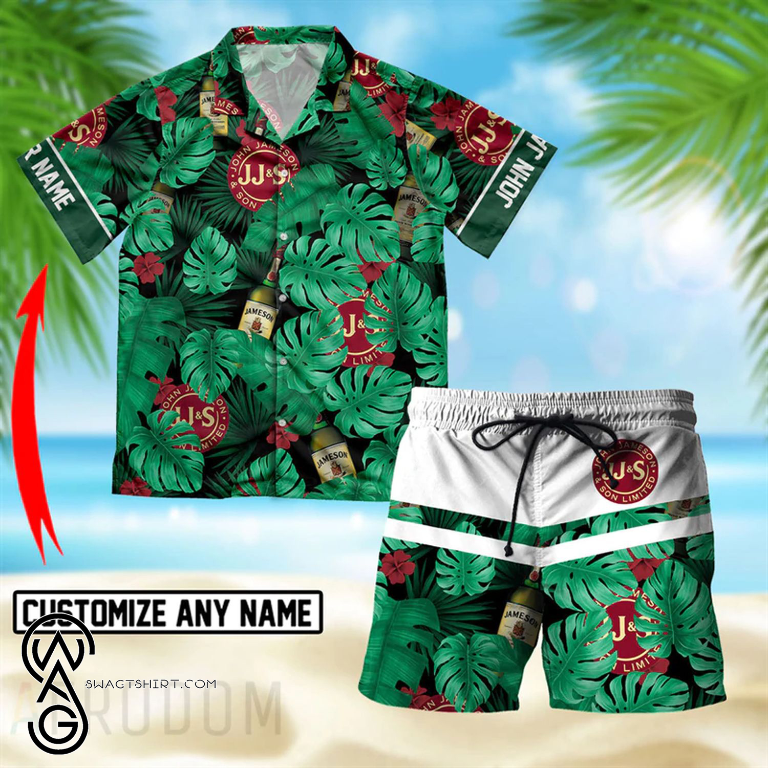 Custom Tropical Jameson Irish Whiskey Full Printing Hawaiian Shirt And Shorts Set