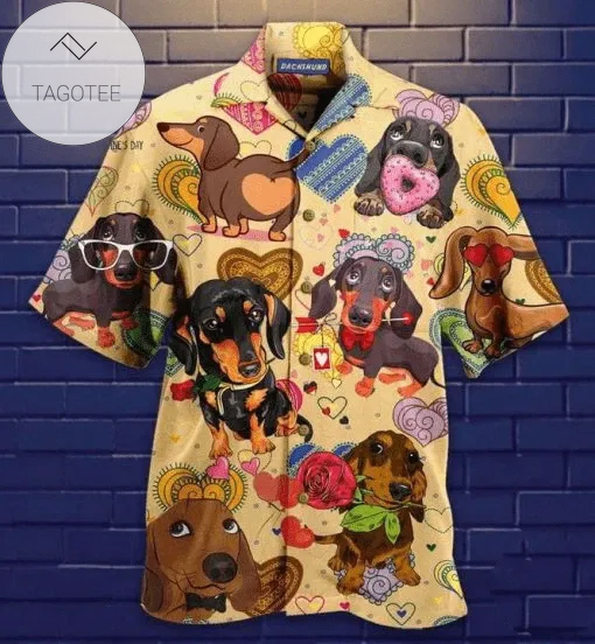 Cute Dachshund with Cake Heart Hawaiian Shirt