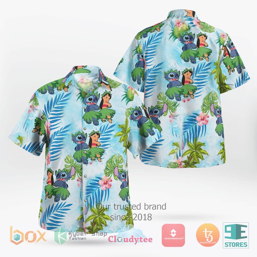 Cute Stitch tropical flowers leaves Hawaiian Shirt