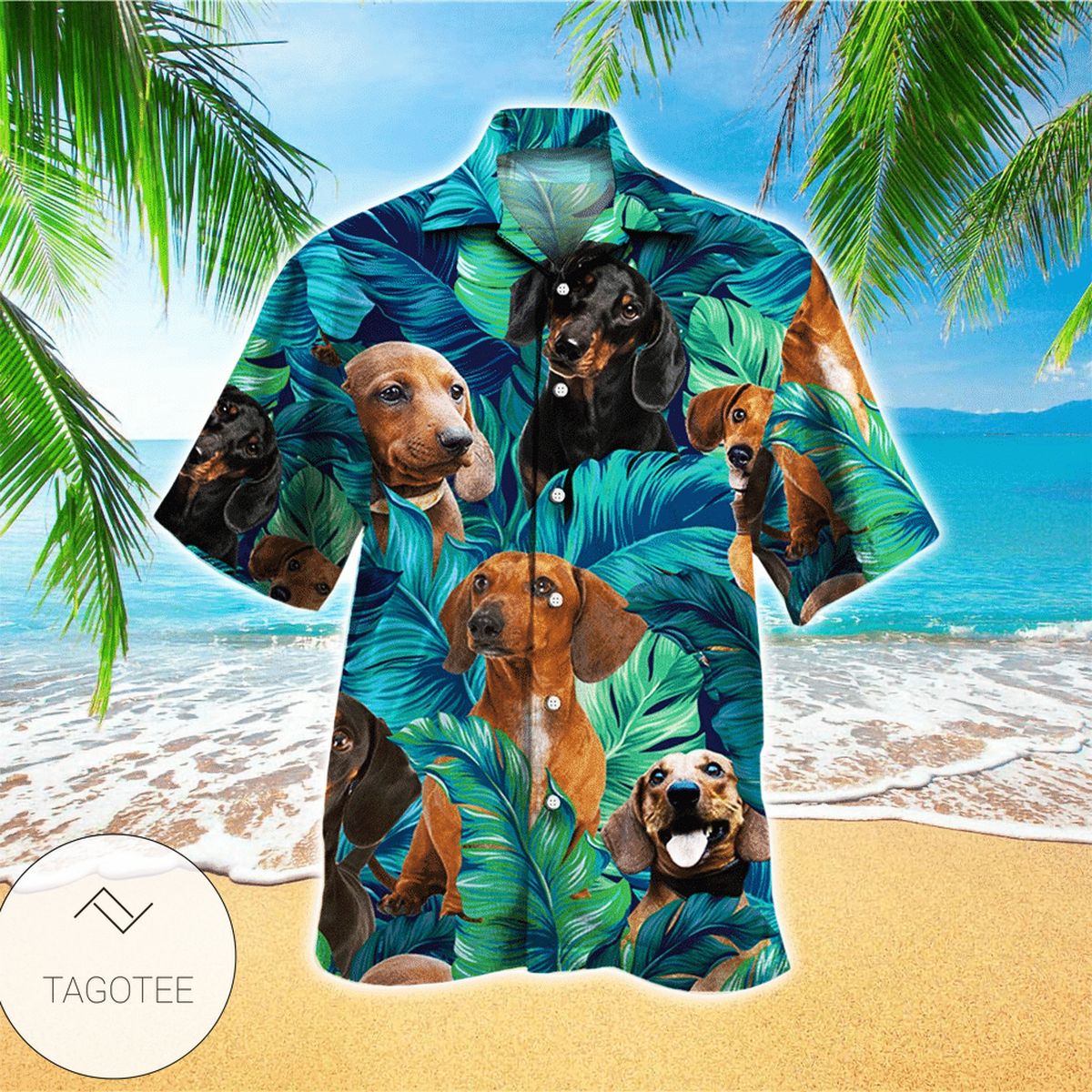 Dachshund Dog Lovers Red Tribal Pattern Hawaiian Shirt