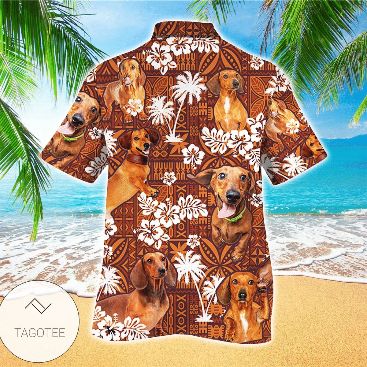 Dachshund Dog Lover Print Short Sleeve Hawaiian Casual Shirt