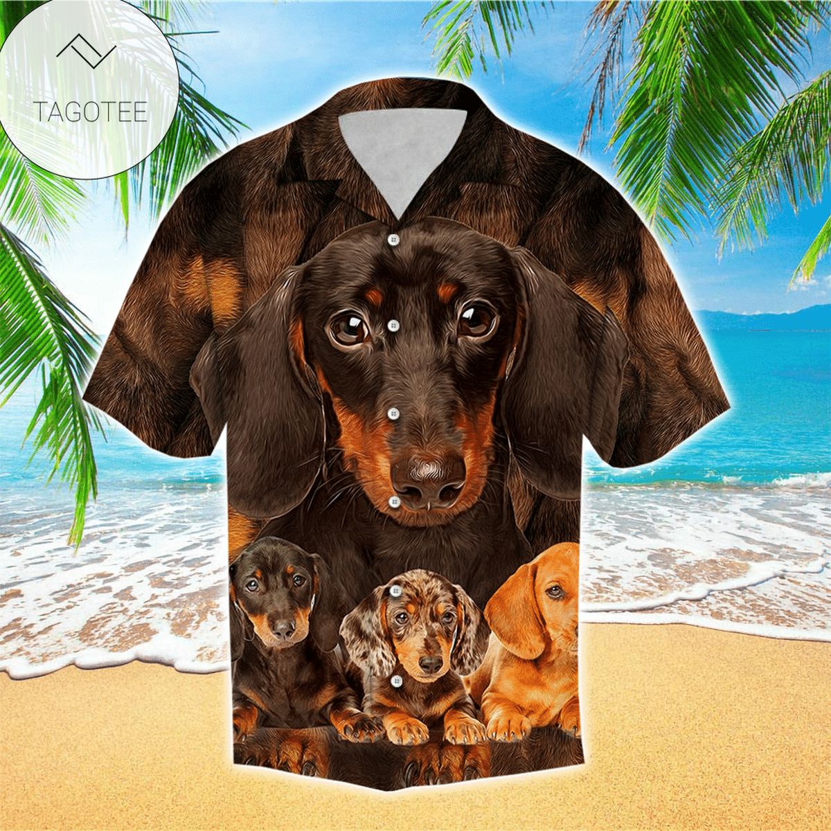 Dachshund Hawaiian Graphic Print Short Sleeve Hawaiian Casual Shirt