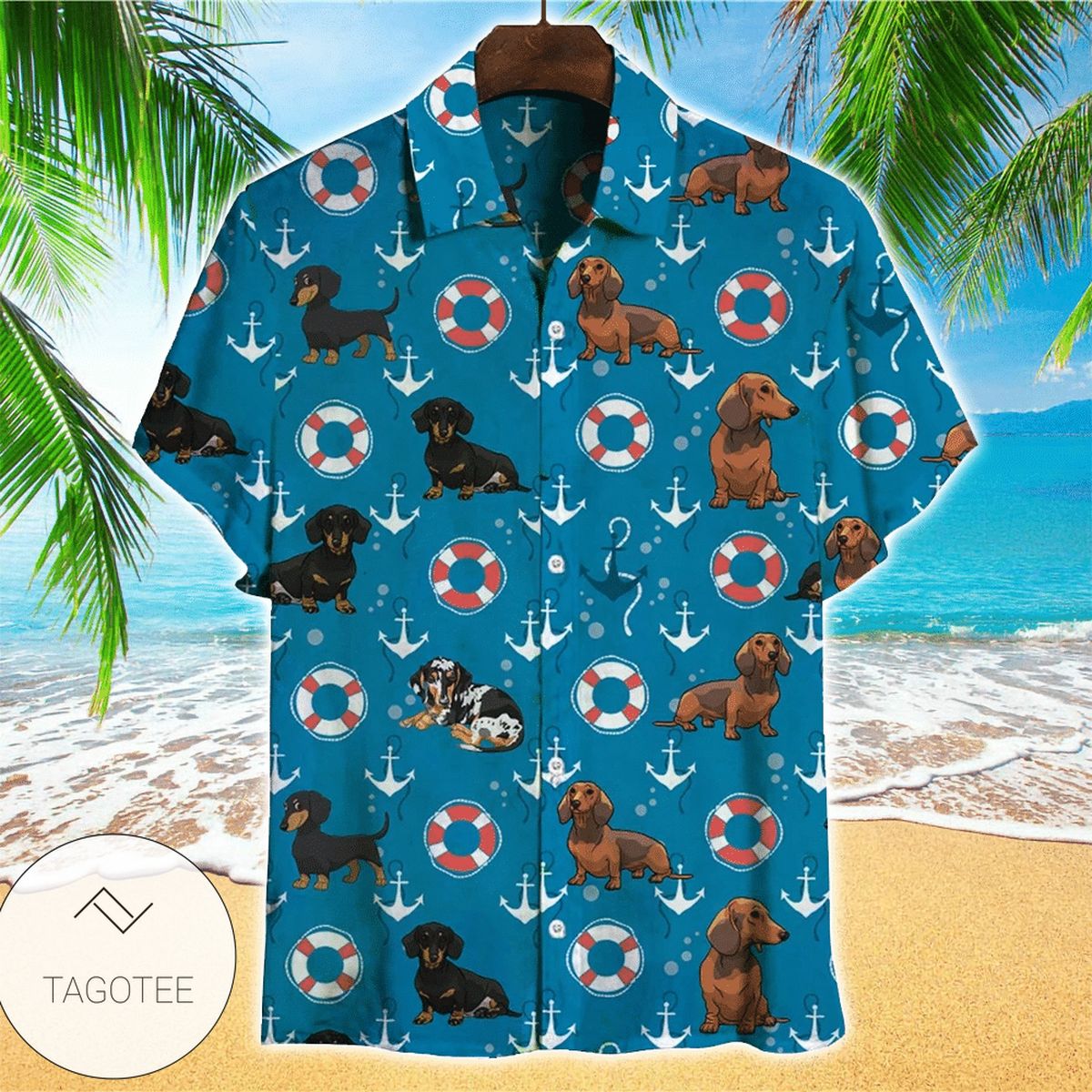 Dachshund Merry Christmas Print Short Sleeve Hawaiian Casual Shirt