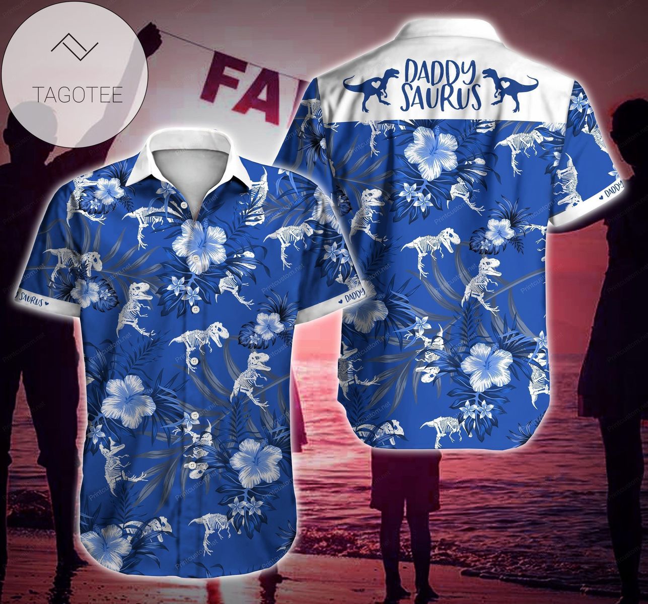 Daddysaurus Hawaiian Graphic Print Short Sleeve Hawaiian Casual Shirt