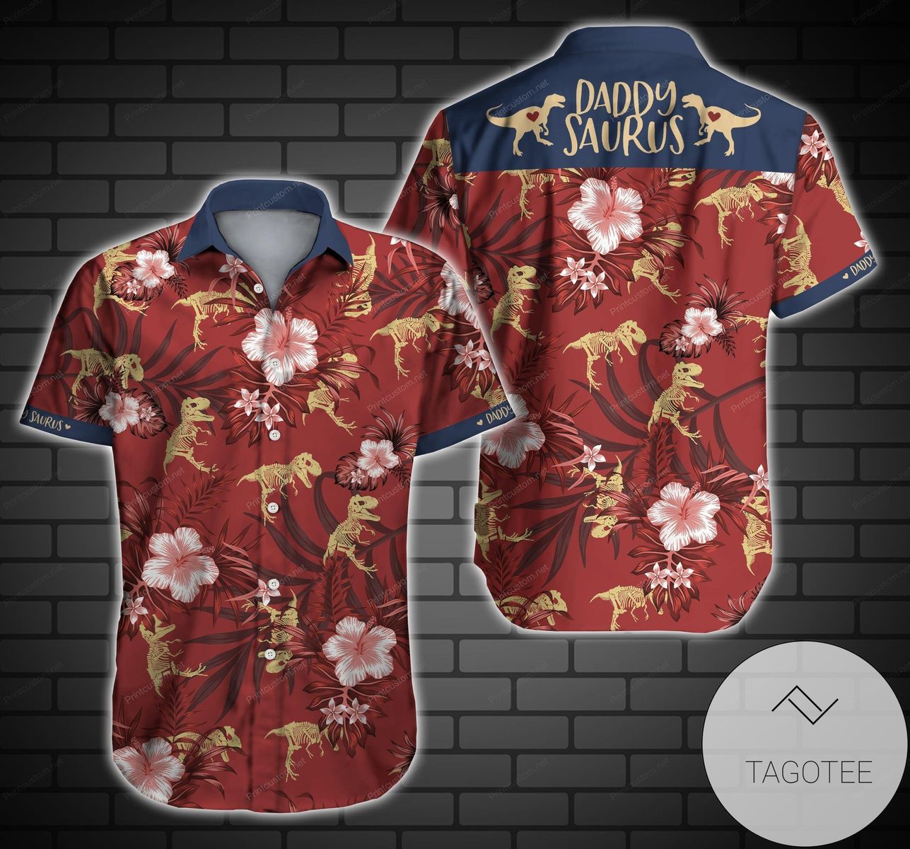 Daddysaurus Graphic Print Short Sleeve Hawaiian Casual Shirt