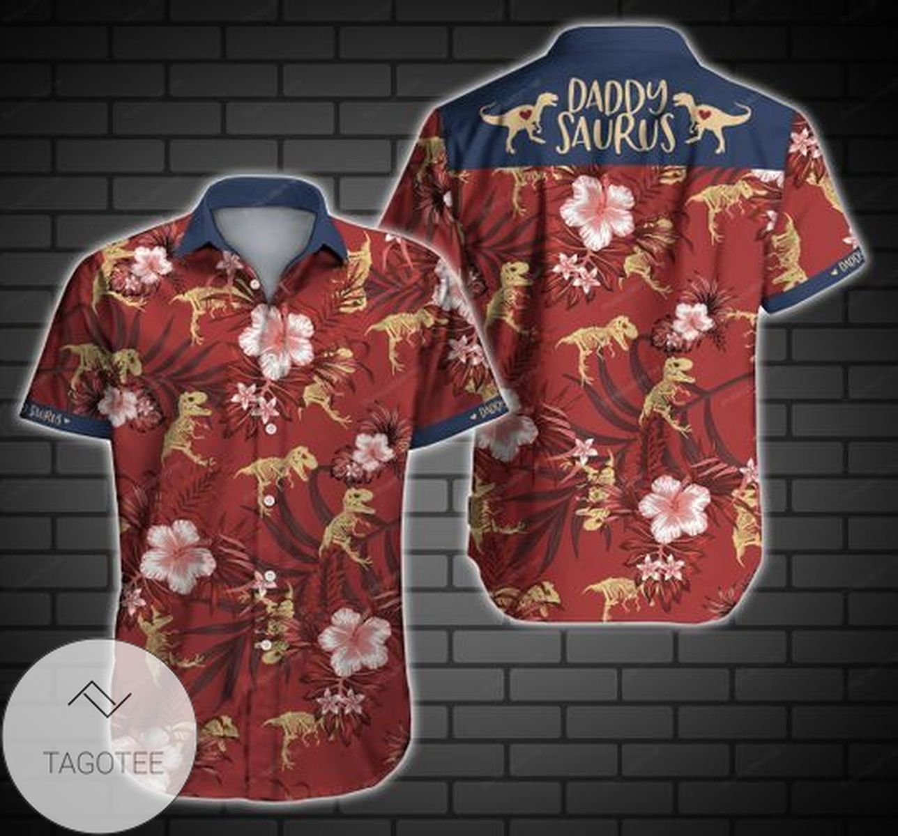 Daddysaurus Hawaiian II Graphic Print Short Sleeve Hawaiian Casual Shirt