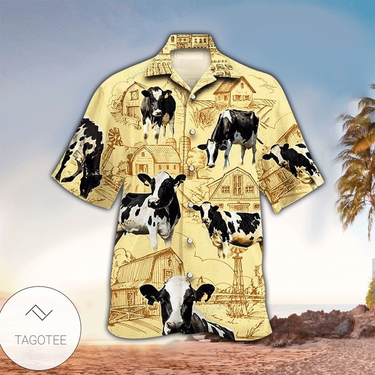 Dairy Cow Farm Green Grass Drums Lover Casual Button Down Short Sleeves Unisex Hawaiian Shirt