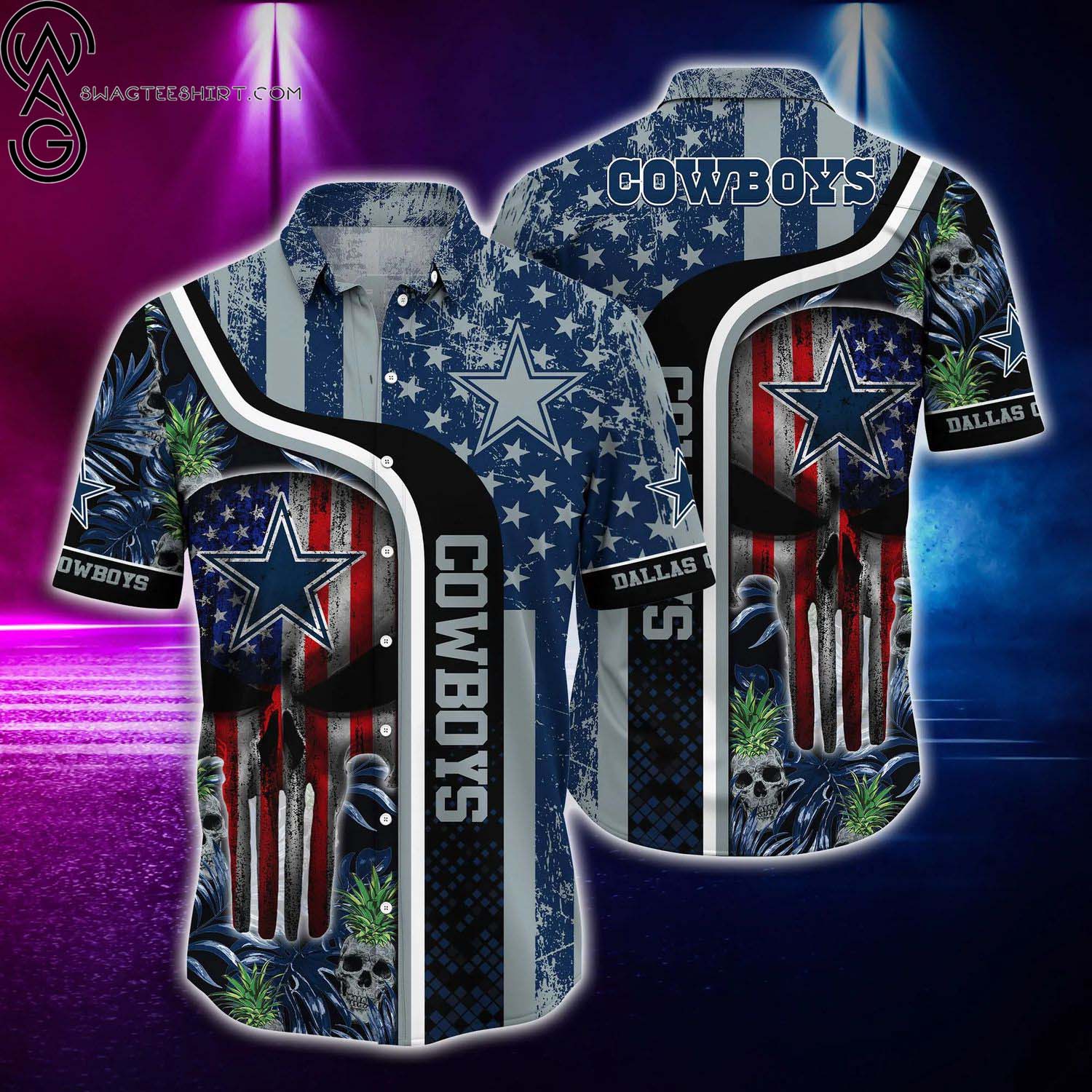 Dallas Cowboys American Flag Skull Summer Aloha Hawaiian Shirt