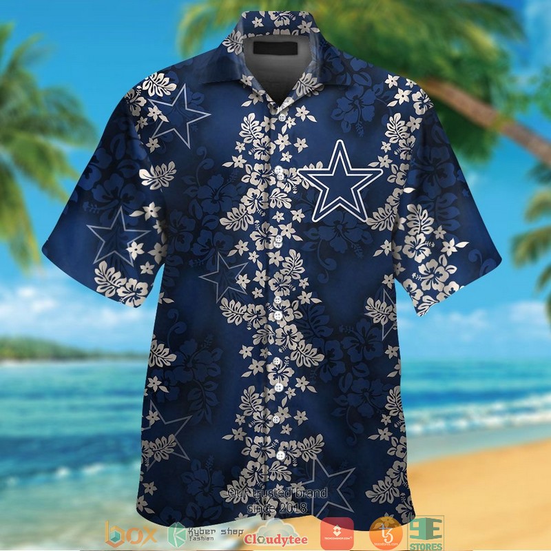 Dallas Cowboys hibiscus flowers pattern Hawaiian Shirt, short