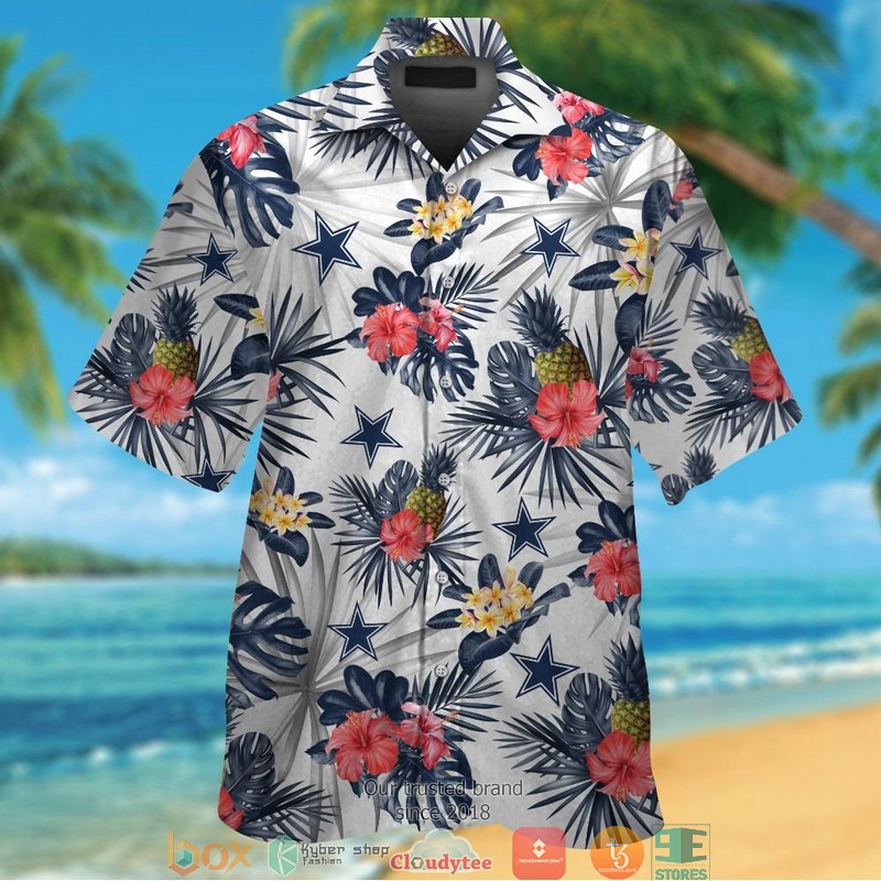 Dallas Cowboys leaf hibiscus Hawaiian Shirt, short