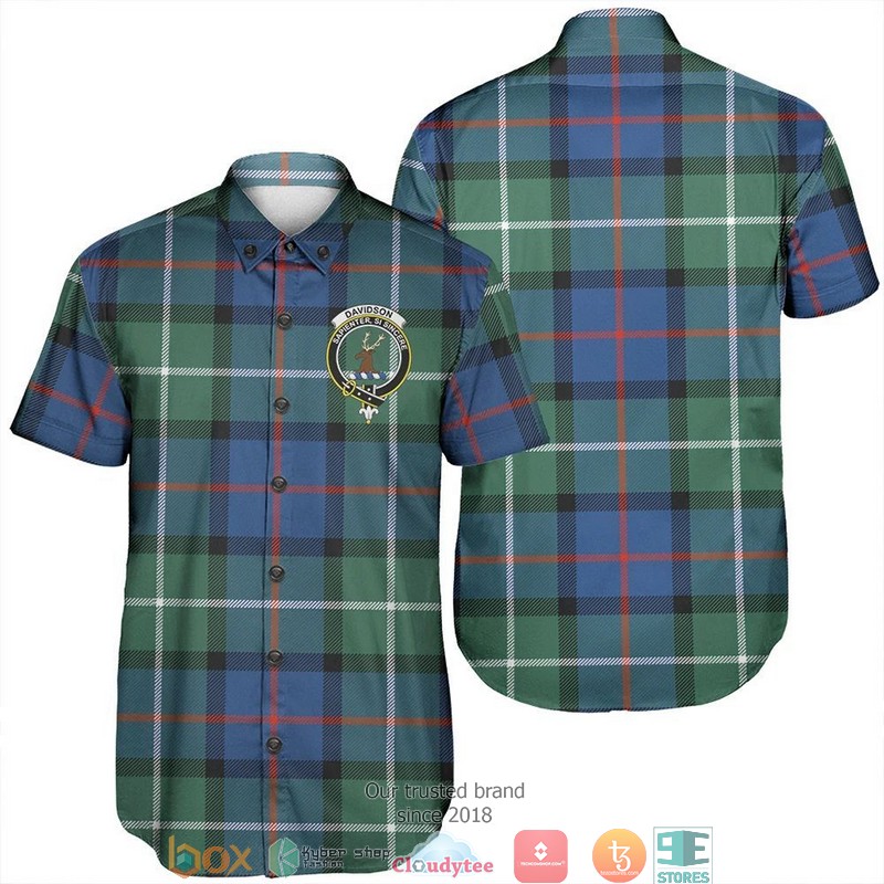 Davidson Modern Tartan Crest Short Sleeve Hawaiian Shirt