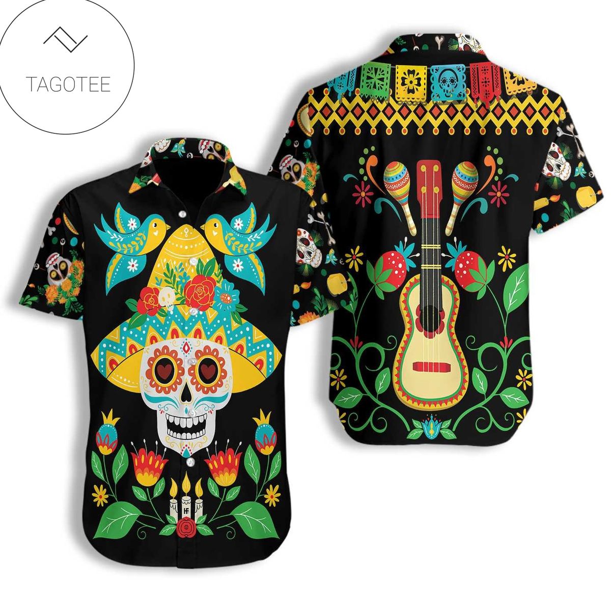 Day Of Dead Sugar Skull And Guitar Hawaiian Shirt