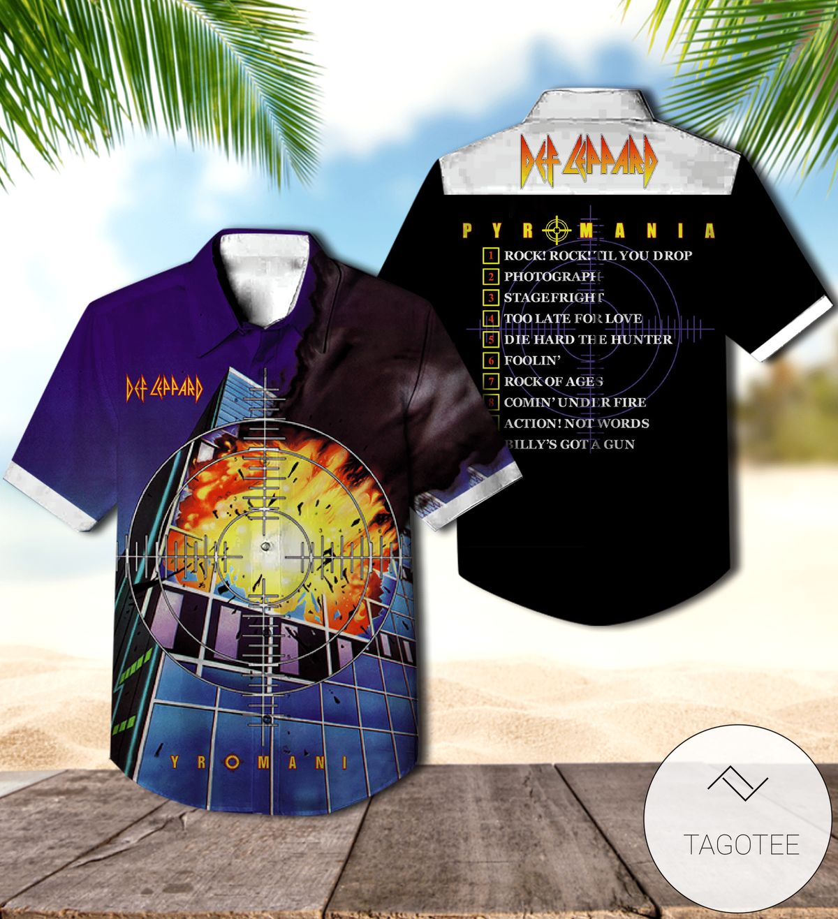 Def Leppard Rock Band Graphic Print Short Sleeve Hawaiian Casual Shirt