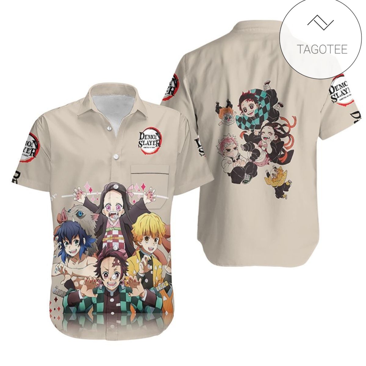 Demon Slayer Hawaii Shirt Tanjiro Nezuko Zenitsu Inosuke Grey Kimetsu No Yaiba Logo Hawaiian Aloha Shirt