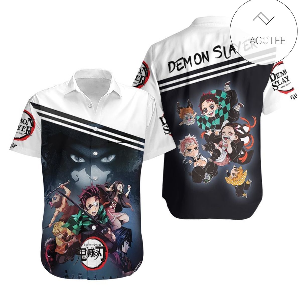 Demon Slayer Hawaiian Shirt Giyu Tomioka Chibi Tanjiro White Kimetsu No Yaiba Logo Hawaii Aloha Shirt