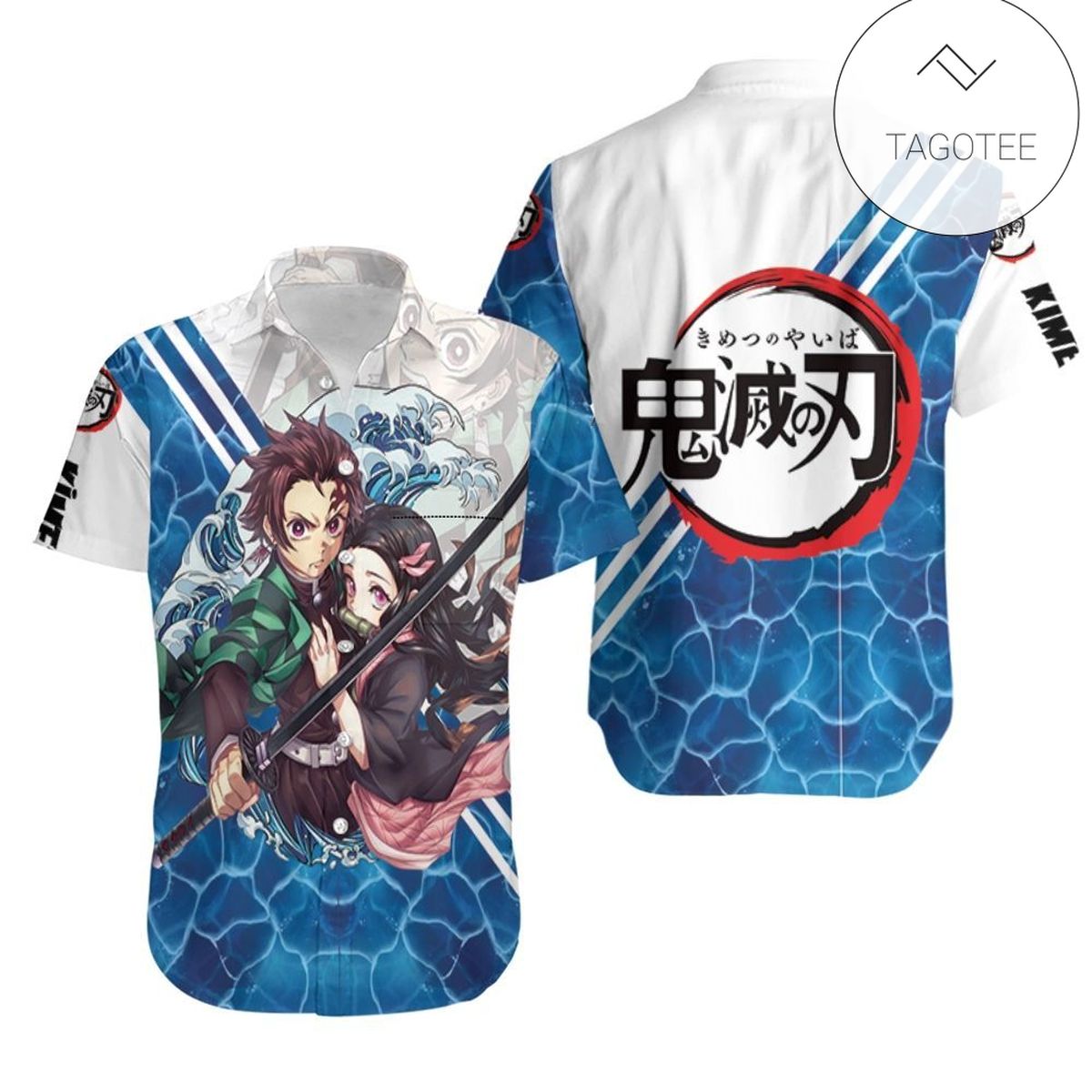 Demon Slayer Hawaiian Shirt Tanjiro Nezuko Kamado Ocean Blue Kimetsu No Yaiba Logo Hawaii Aloha Shirt