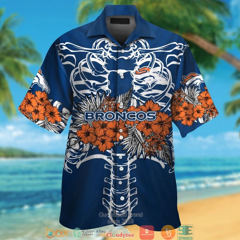 Denver Broncos coconut island Navy Orange Hawaiian Shirt, short