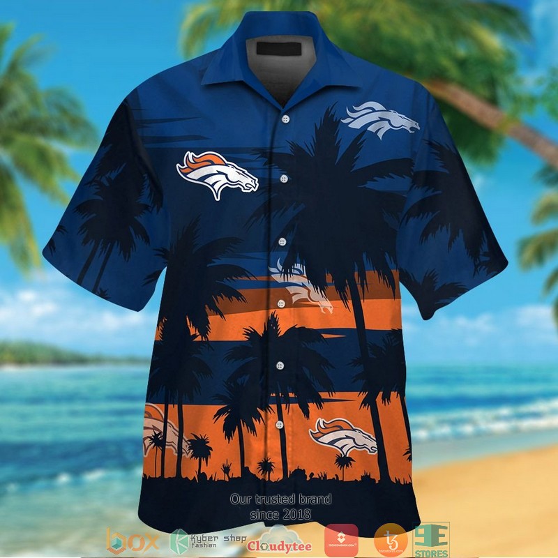 Denver Broncos coconut island Navy Orange Ocean Hawaiian Shirt, short