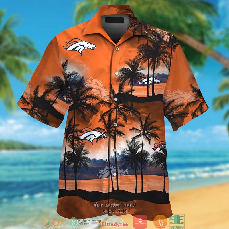 Denver Broncos coconut island Navy Orange Ocean Hawaiian Shirt, short