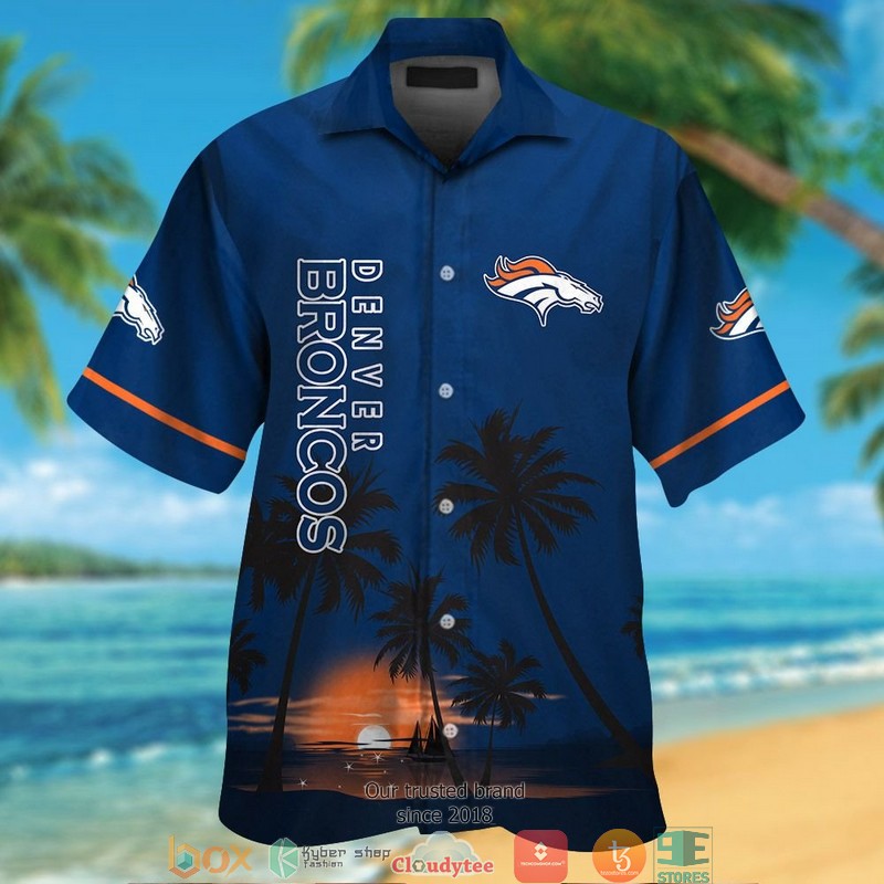 Denver Broncos coconut island night moon Hawaiian Shirt, short