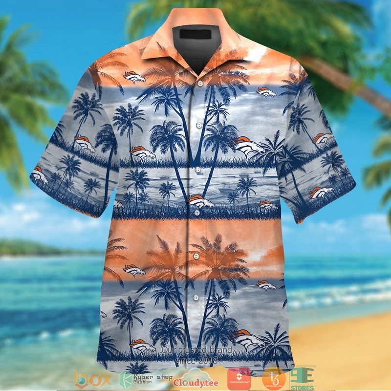 Denver Broncos coconut island Orange Blue Hawaiian Shirt, short