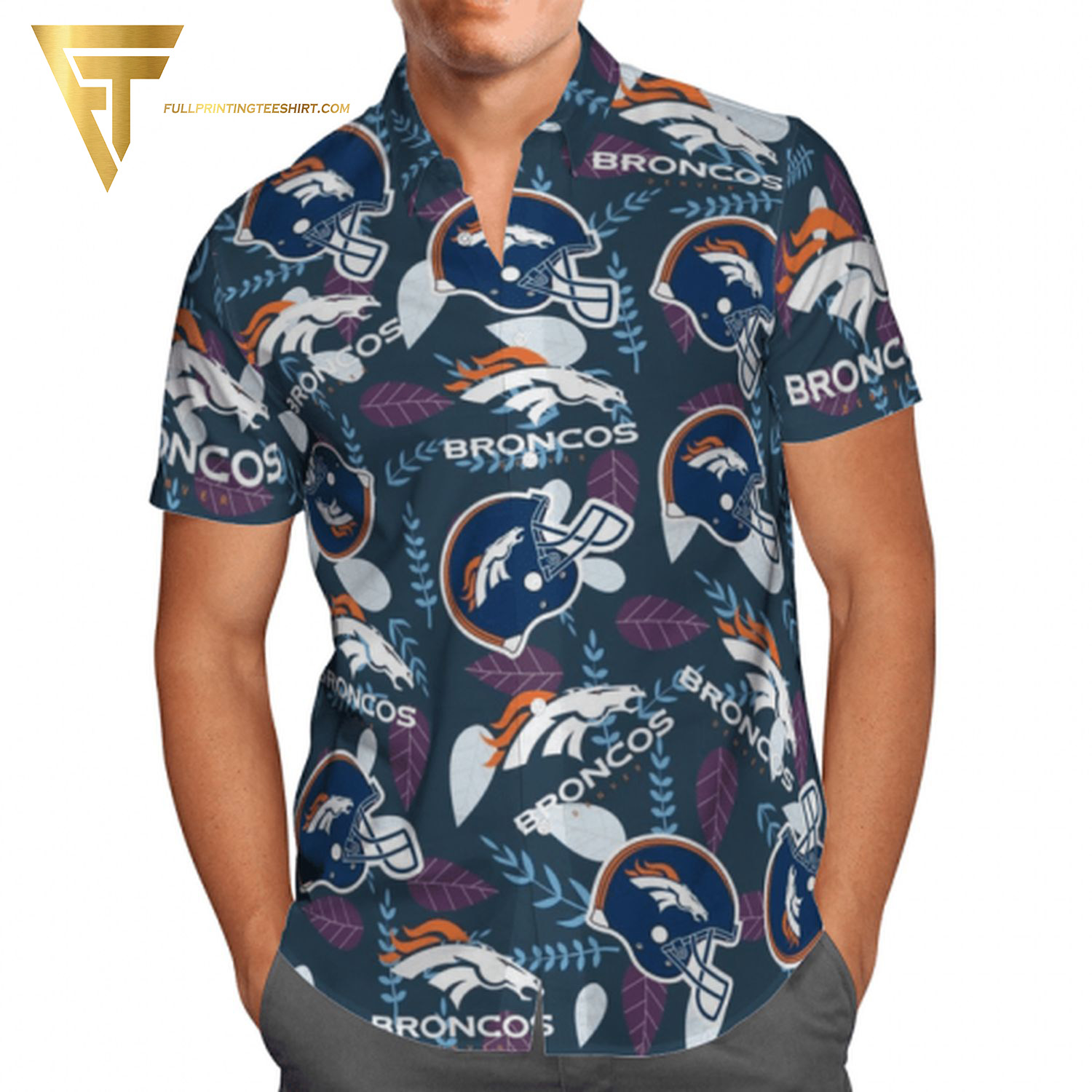 Denver Broncos Orange Floral Aloha Hawaiian Shirt