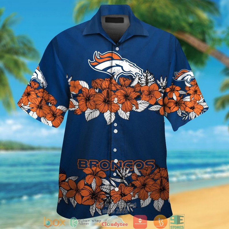 Denver Broncos Hibiscus flower orange Hawaiian Shirt, short