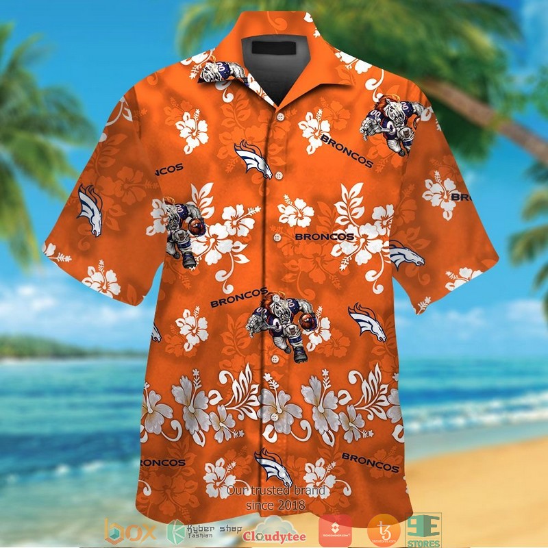 Denver Broncos Hibiscus coconut ocean square pattern Hawaiian Shirt, short