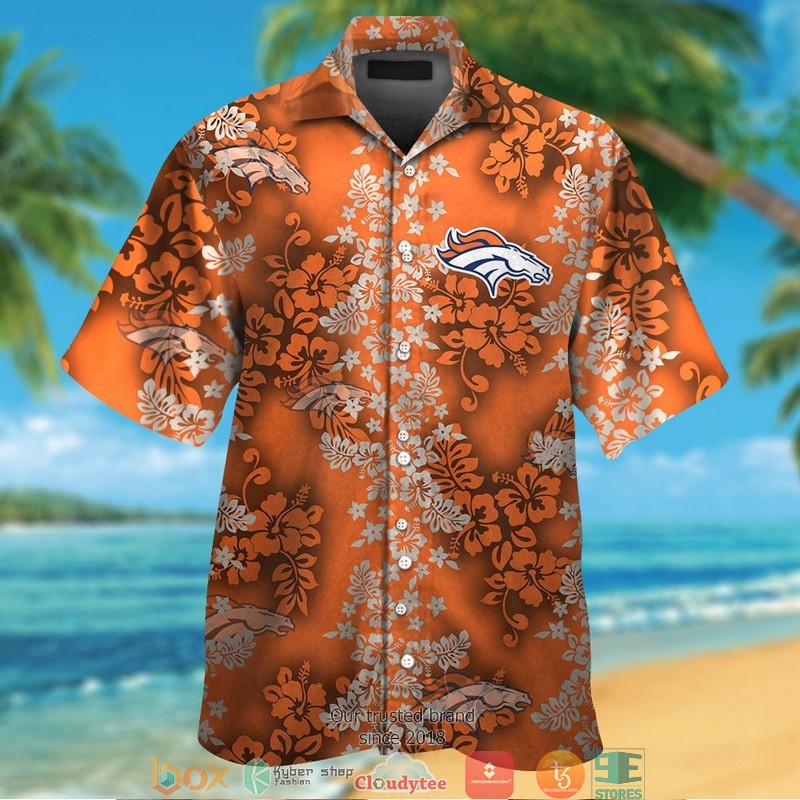 Denver Broncos Hibiscus flower orange Hawaiian Shirt, short